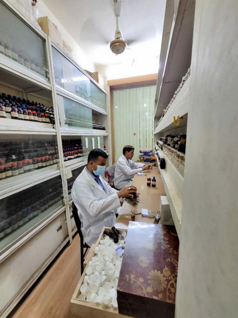Homepaths dispensing remedies at Danham Clinic